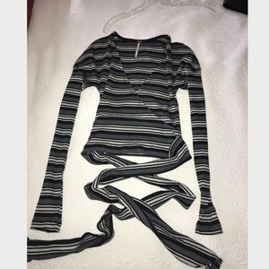 Free People Black and White Long Sleeve Wrap Top